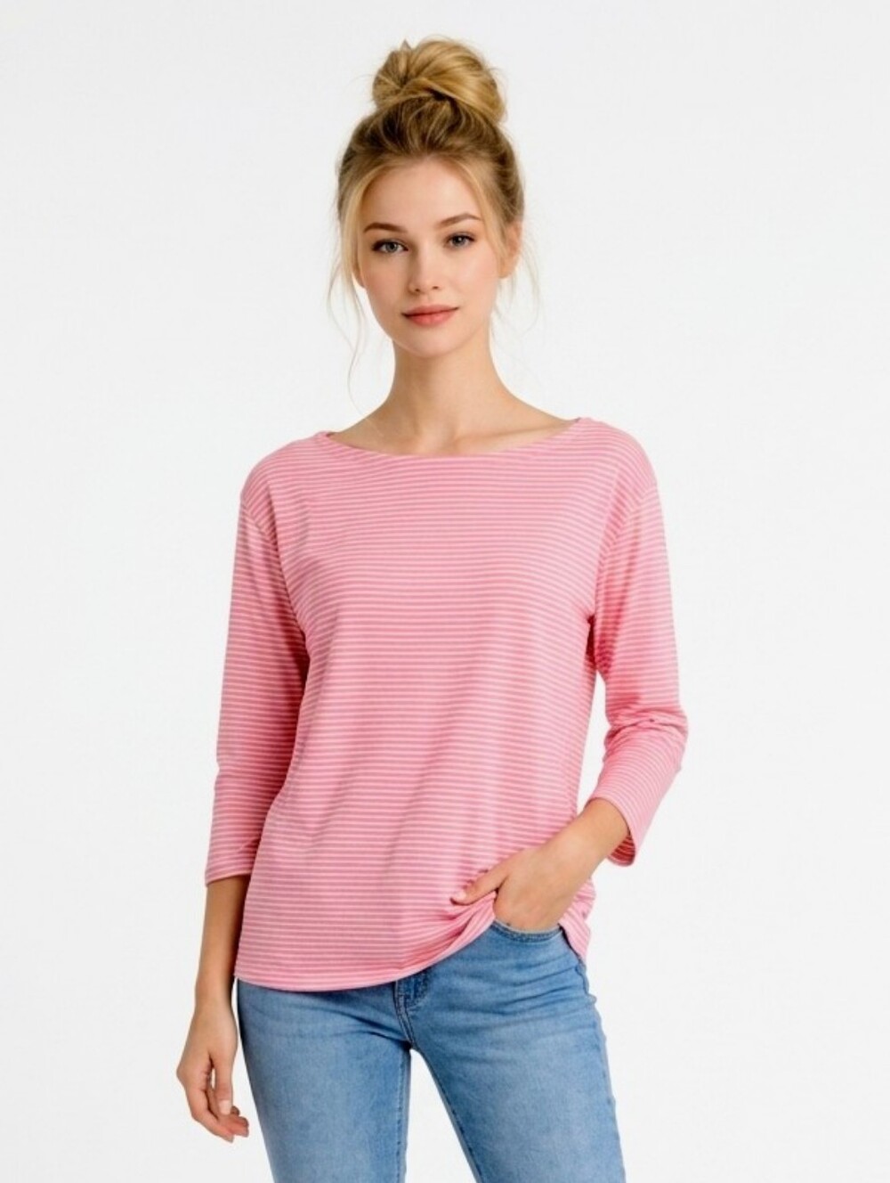 Vineyard Vines Women's Pink Stripe Top T Shirt 2X Relaxed Fit Boat Neck Stretch